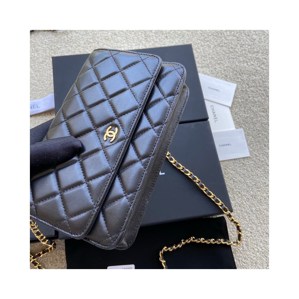 Chanel Lamb Wallet On Chain Woc Black 19cm