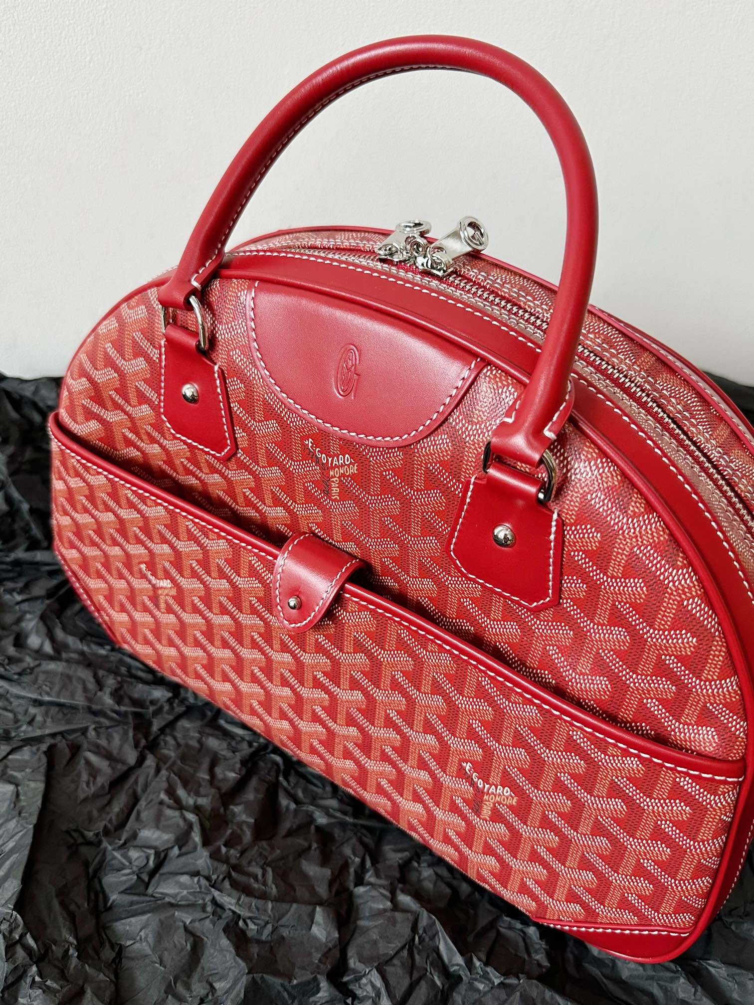 Goyard Goya Bowling Ball Medium Red Canvas 35cm