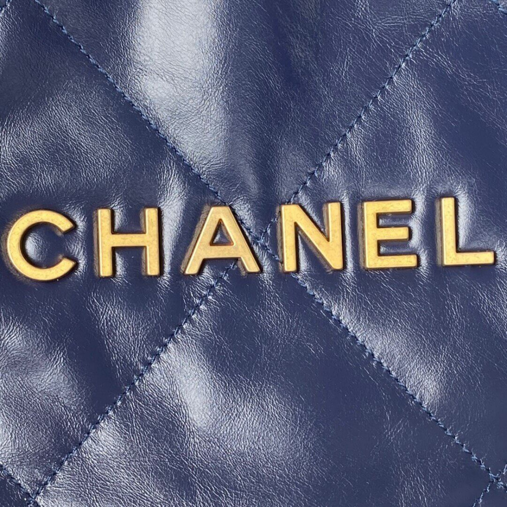 Chanel 22 Small Handbag Shiny Calfskin Blue Gold