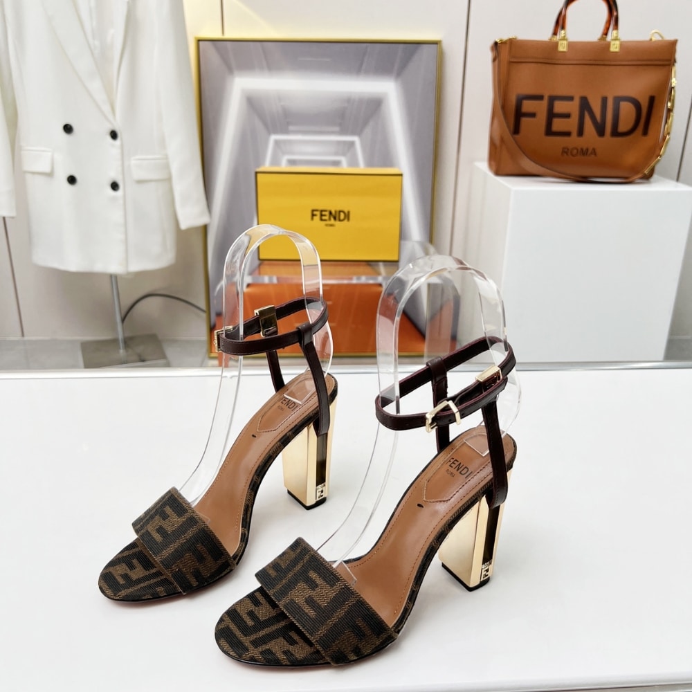 Fendi Delfina Ff Jacquard Medium Heeled Sandals Brown 8X8663Ajzff1D1C