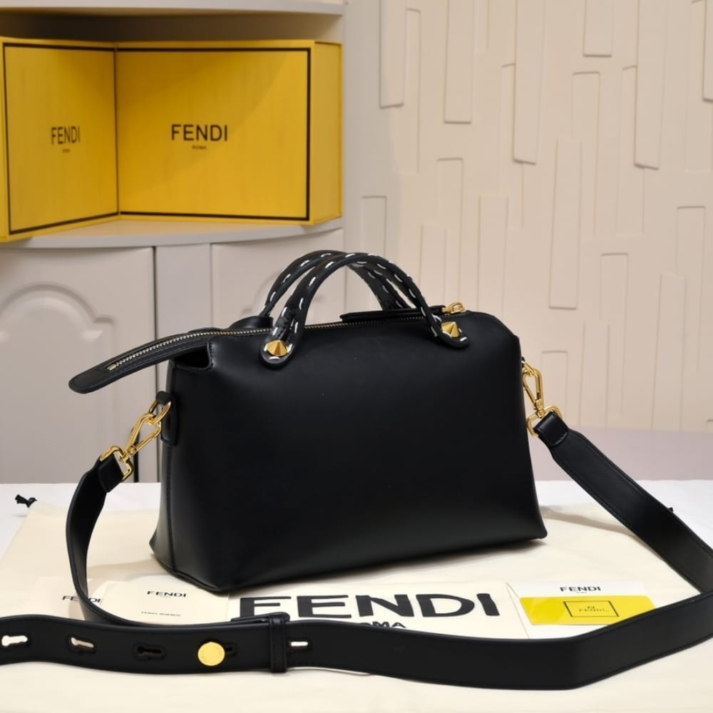 Fendi By The Way Medium Boston Bag Elaphe Black 27cm