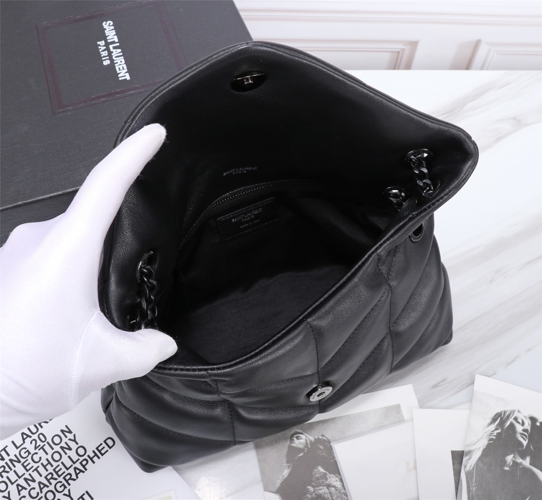 Saint Laurent Puffer Small Chain Bag In Quilted Black Noir