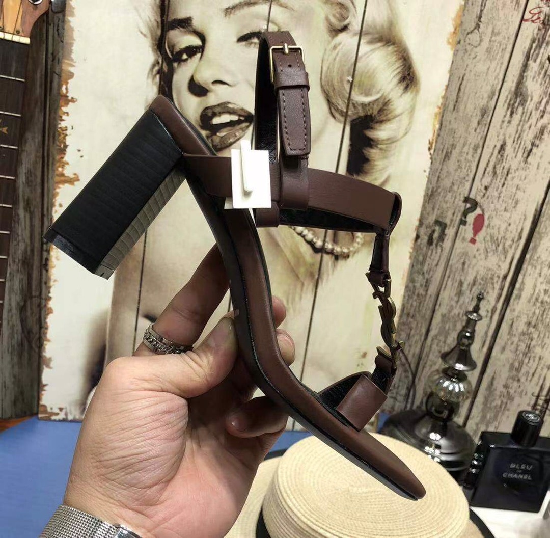 Saint Laurent Cassandra Leather Slingback Sandals Brown
