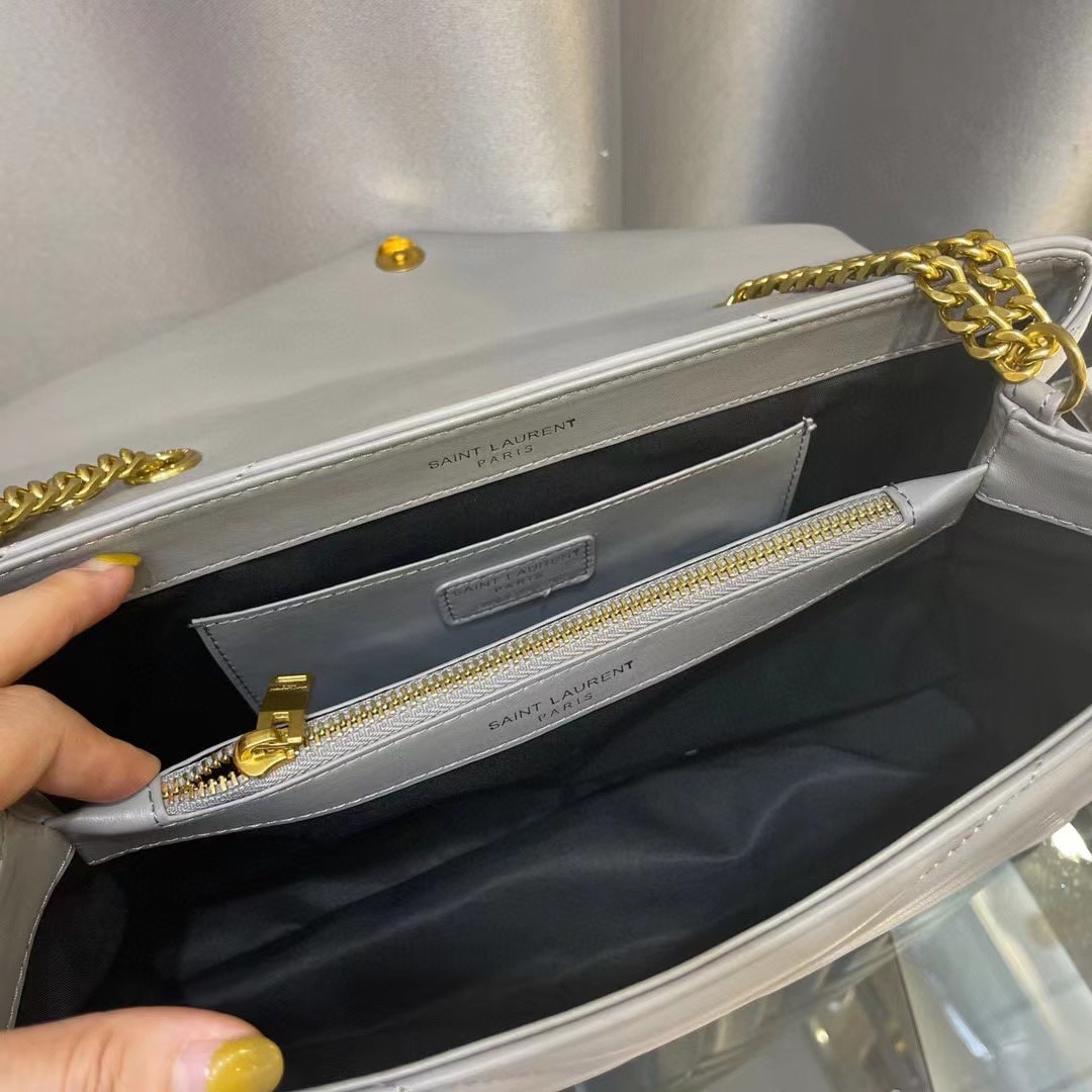 Saint Laurent Loulou Medium Chain Bag In Matelasse Y Leather Gray