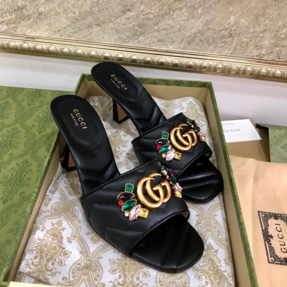 Gucci Women’s Flower Double G Slide Sandal Black