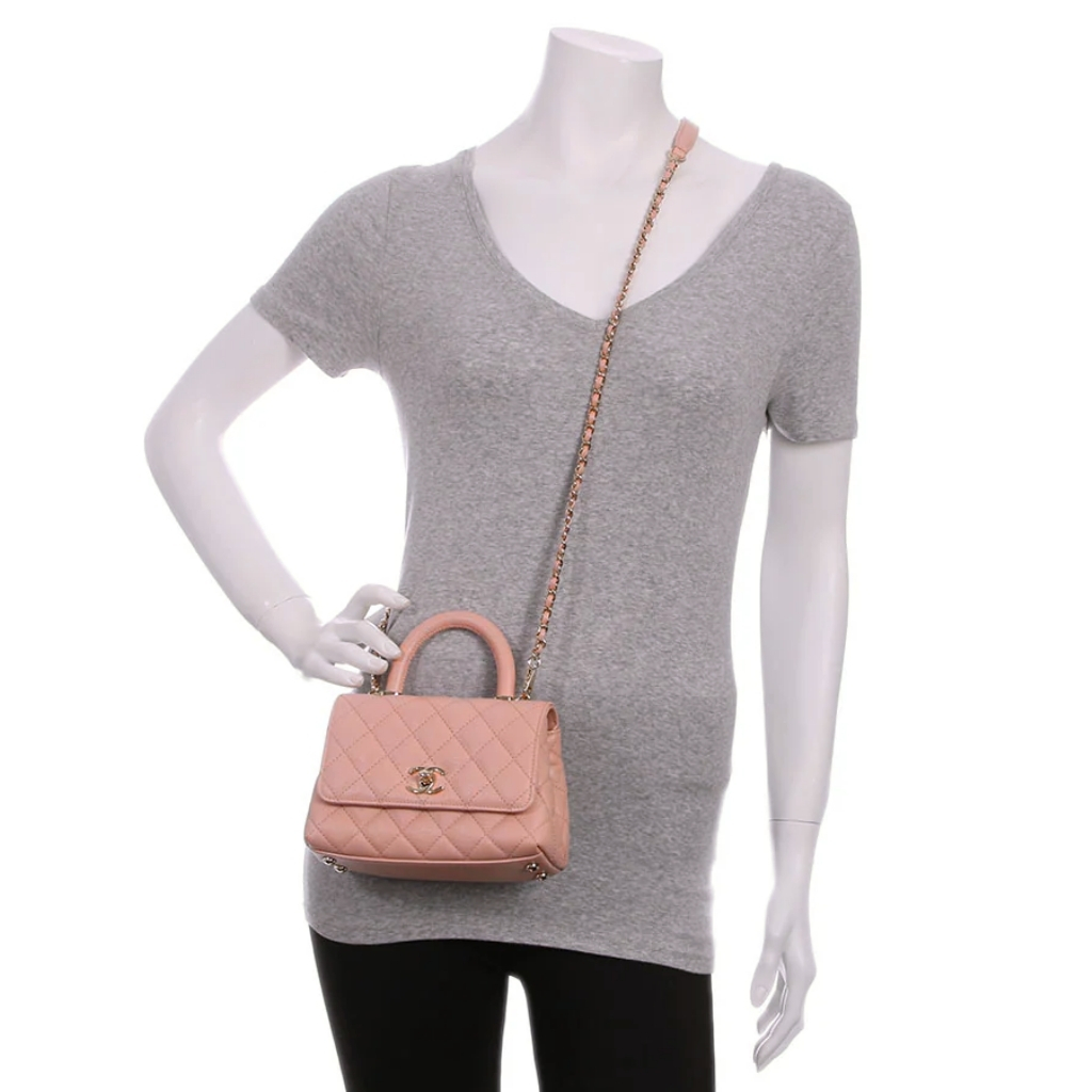 Chanel Mini Coco Handle Flap Bag Caviar Gold Hardware Pink 19Cm