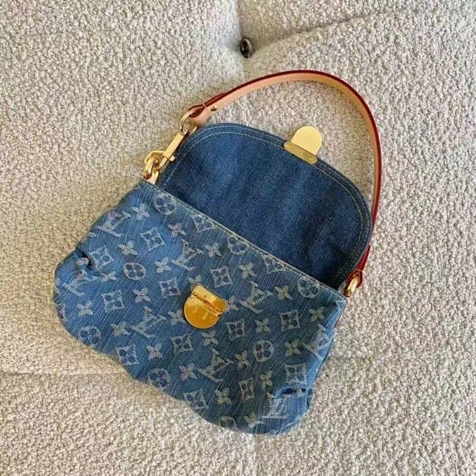 Louis Vuitton Pleaty Handbag Monogram Denim Blue 26Cm M95050