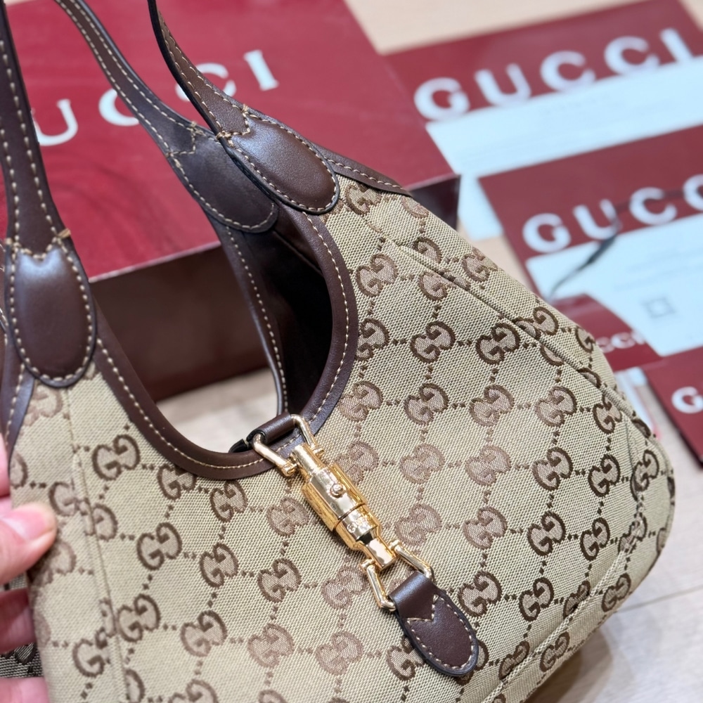 Gucci Mercato Small Tote Bag Sand And Brown GG Canvas 25cm 866646 FAFV2 9651