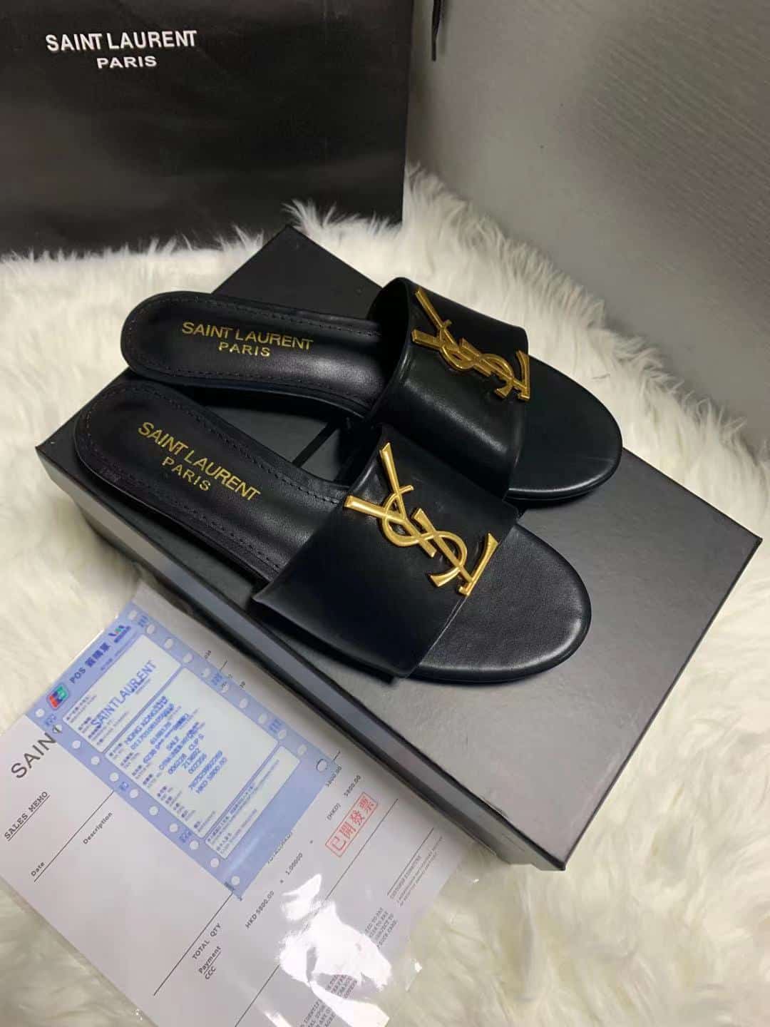 Saint Laurent Logo Slippers Black