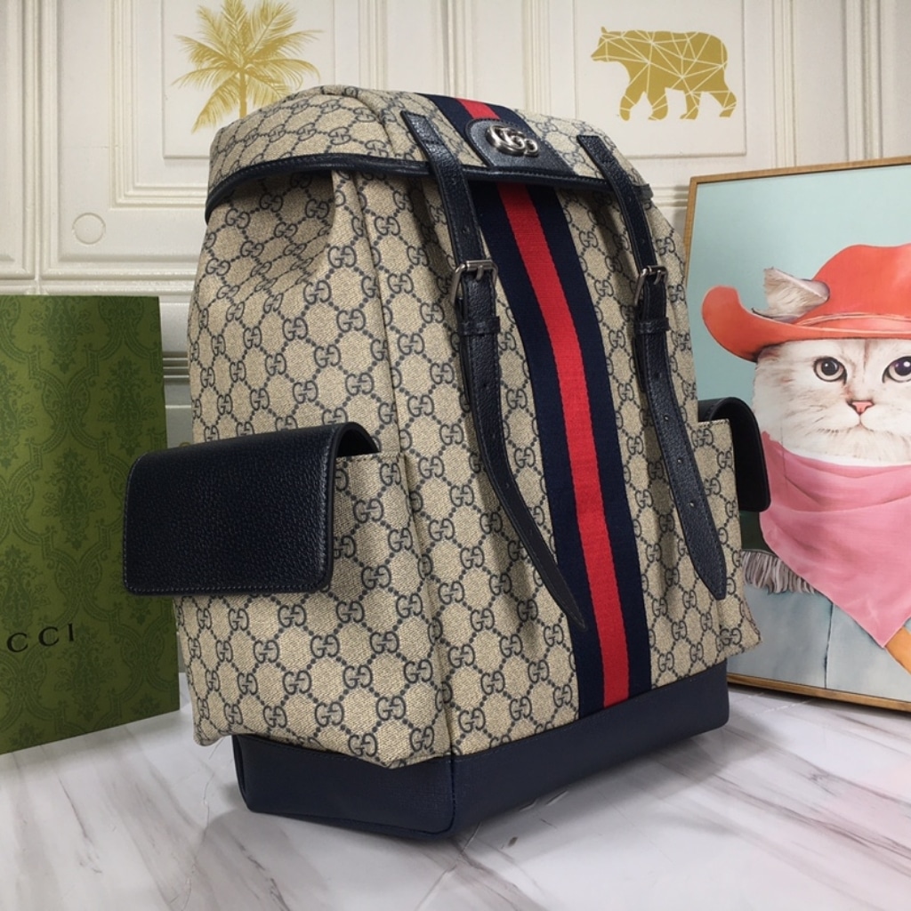 Gucci Ophidia GG Medium Backpack Beige Blue GG Supreme 40cm 598140 HUHAN 4079
