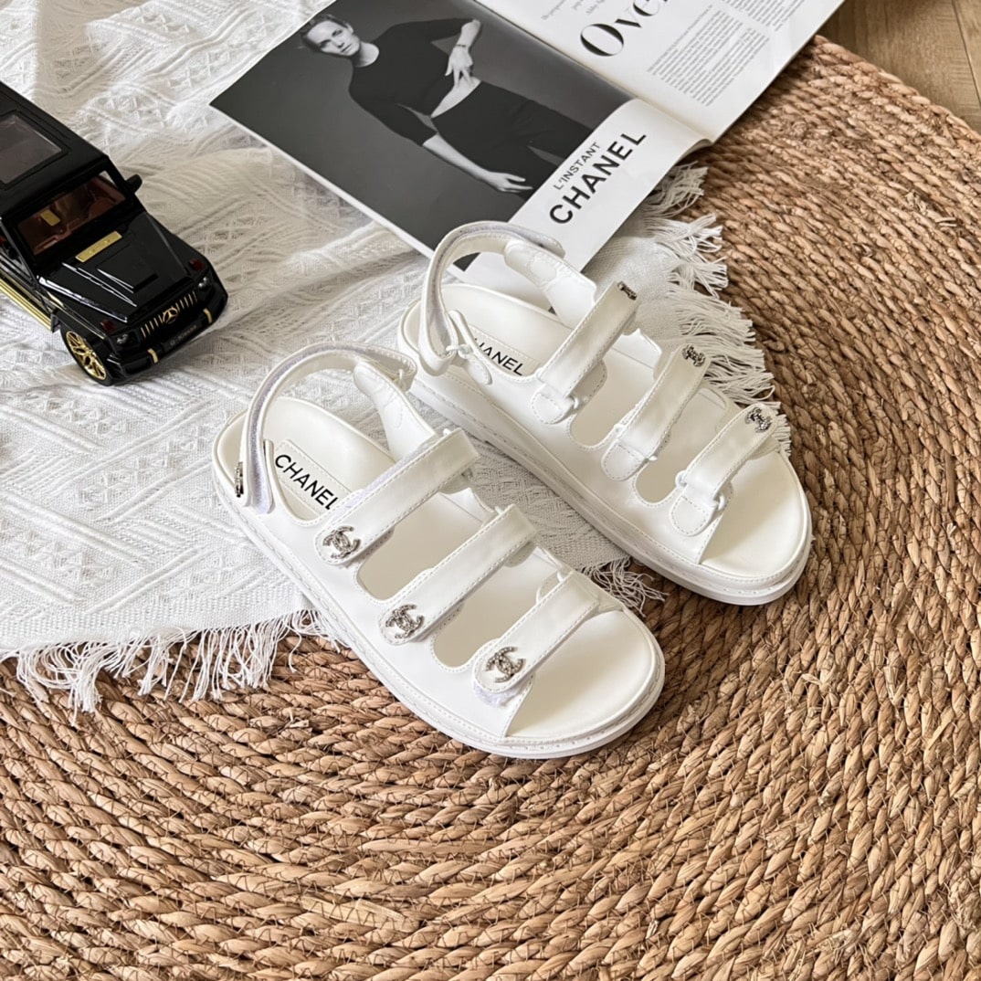 Chanel Triple Velcro Strap Sandals White G45628
