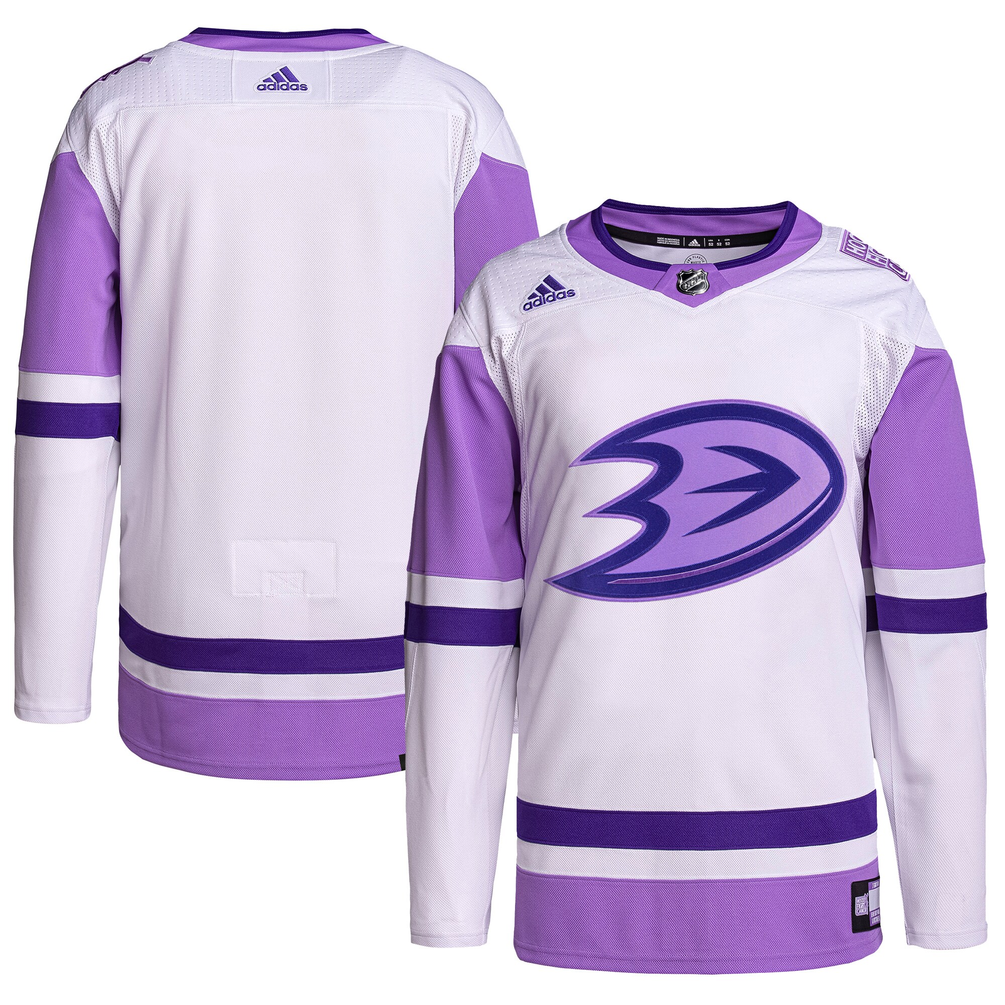 Anaheim Ducks adidas Hockey Fights Cancer Primegreen Authentic Blank Practice Jersey – White/Purple