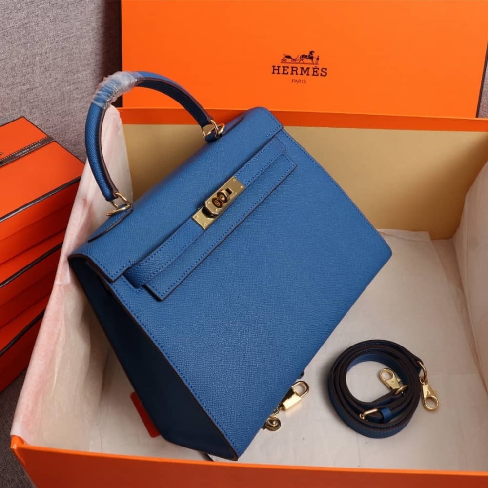 Hermès Kelly Sellier 25 Epsom Gold Hardware Dark Blue 25Cm
