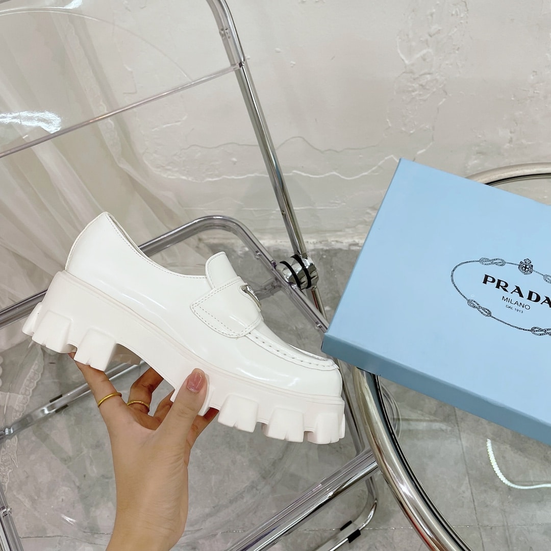 Prada Monolith Brushed White Leather Loafers 2De129B4Lf0009