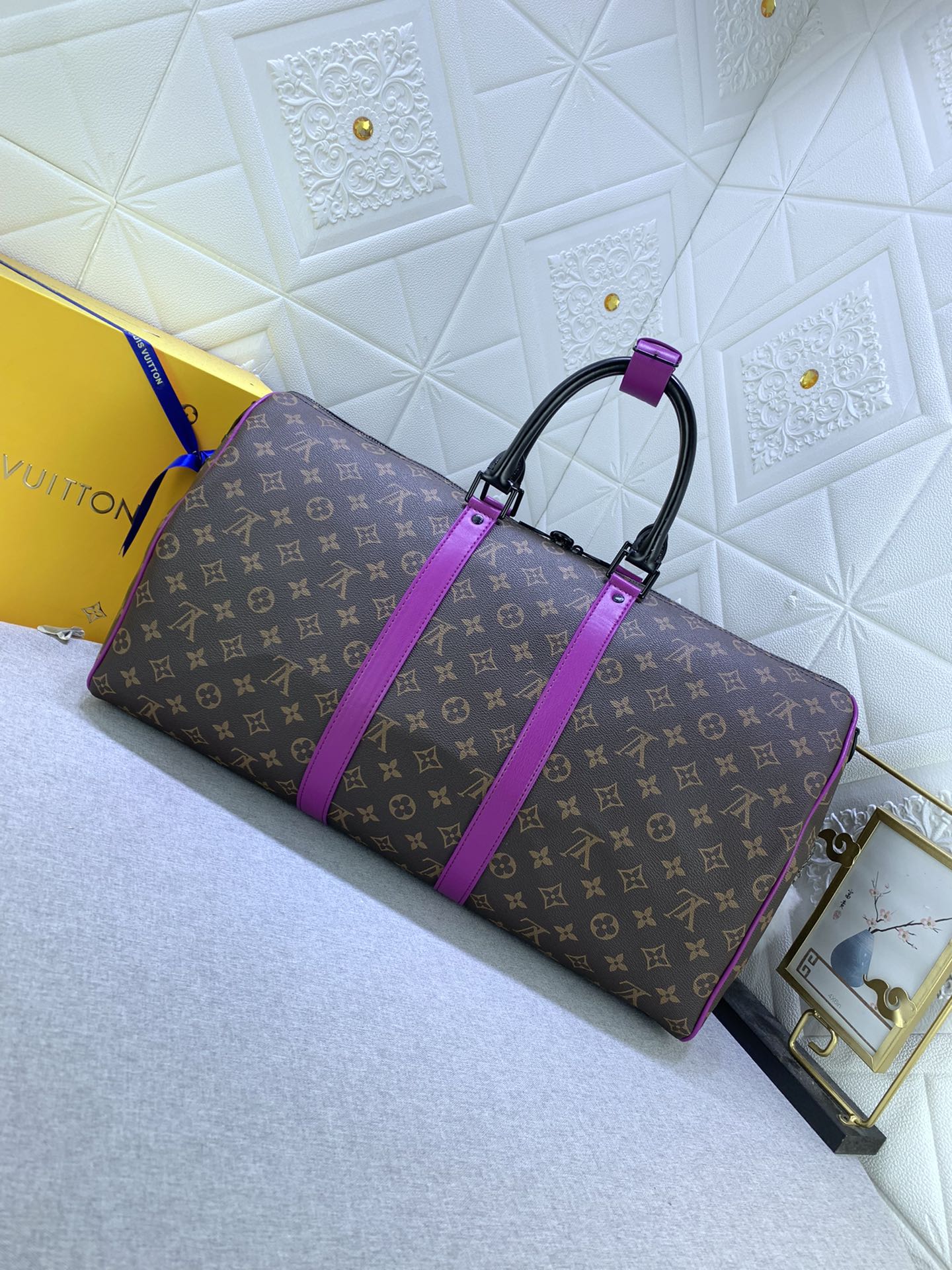 Louis Vuitton Keepall Bandouli Re 50 Brown And Purple Line Macassar Canvasm46257
