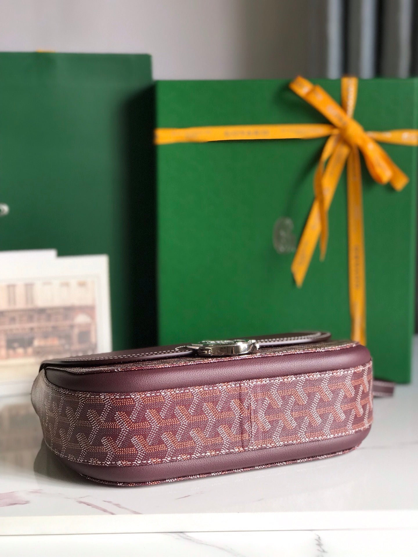 Goyard 233 Bag Wine Red Calfskin And Goyardine Canvas 25cm