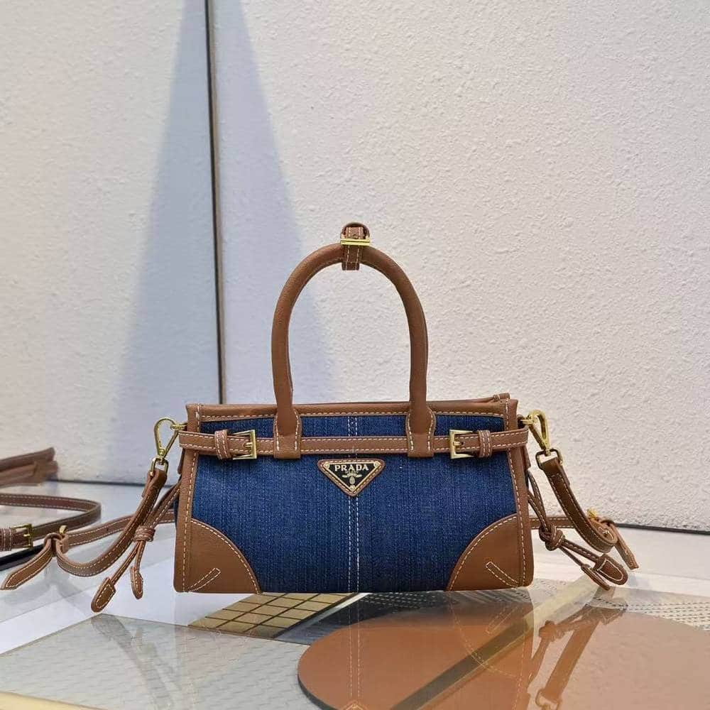 Prada Baby Bonnie Handbag Denim Blue 23Cm