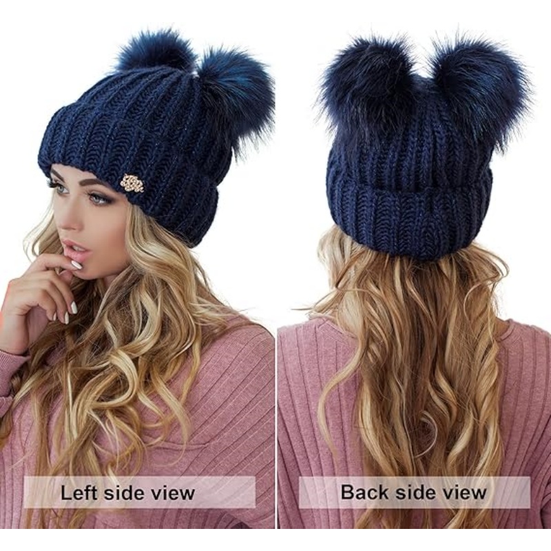 2 Pom Cable Knit Beanie