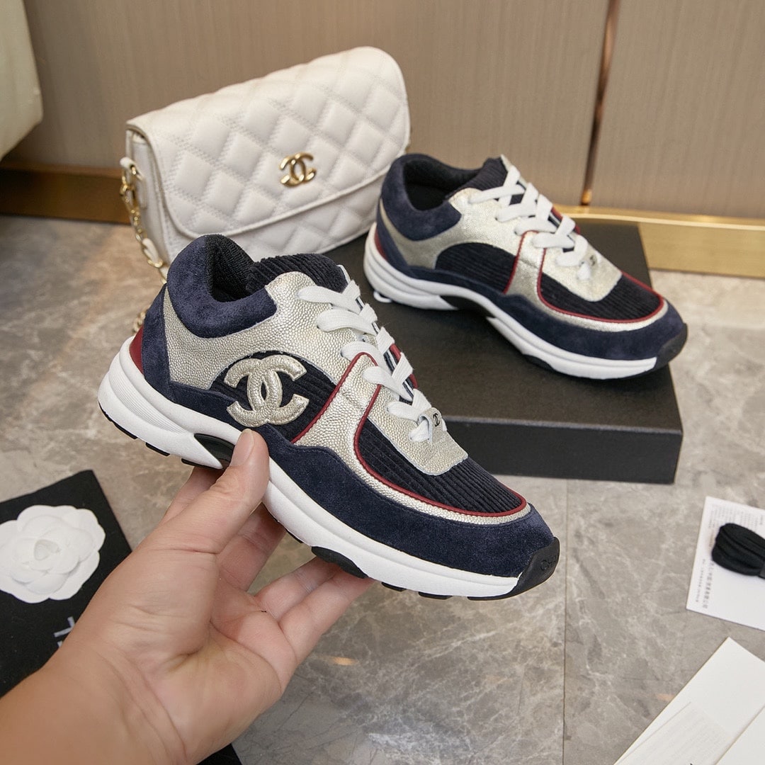 Chanel Cc Logo Sneakers Navy Burgundy