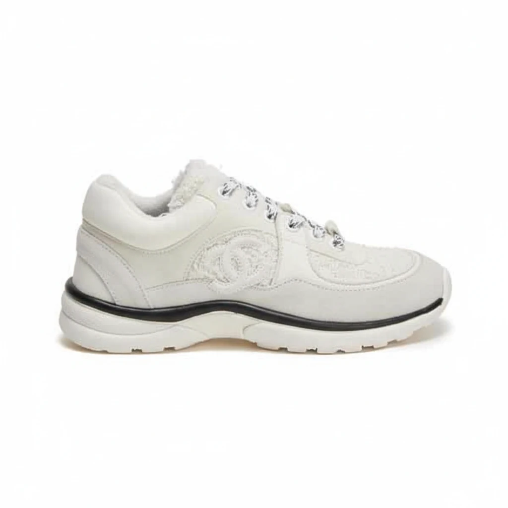 Chanel Velour Tweed Cc Sneaker White
