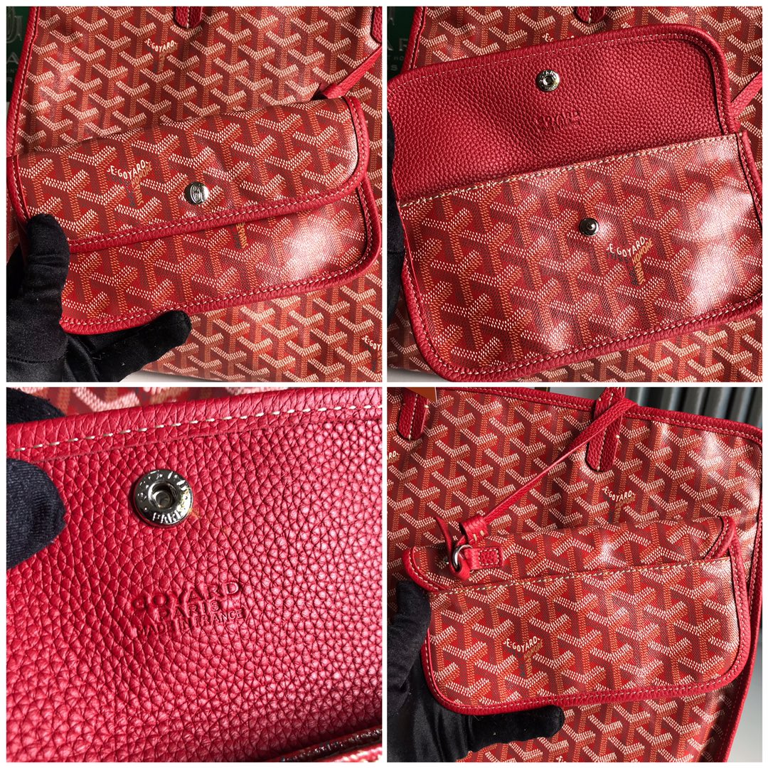 Goyard Hardy Pm Bag 40 Cm Red Goyardine Canvas And Taurillon Leather Trim