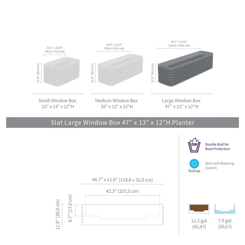 TruDrop Slat Window Box Planter
