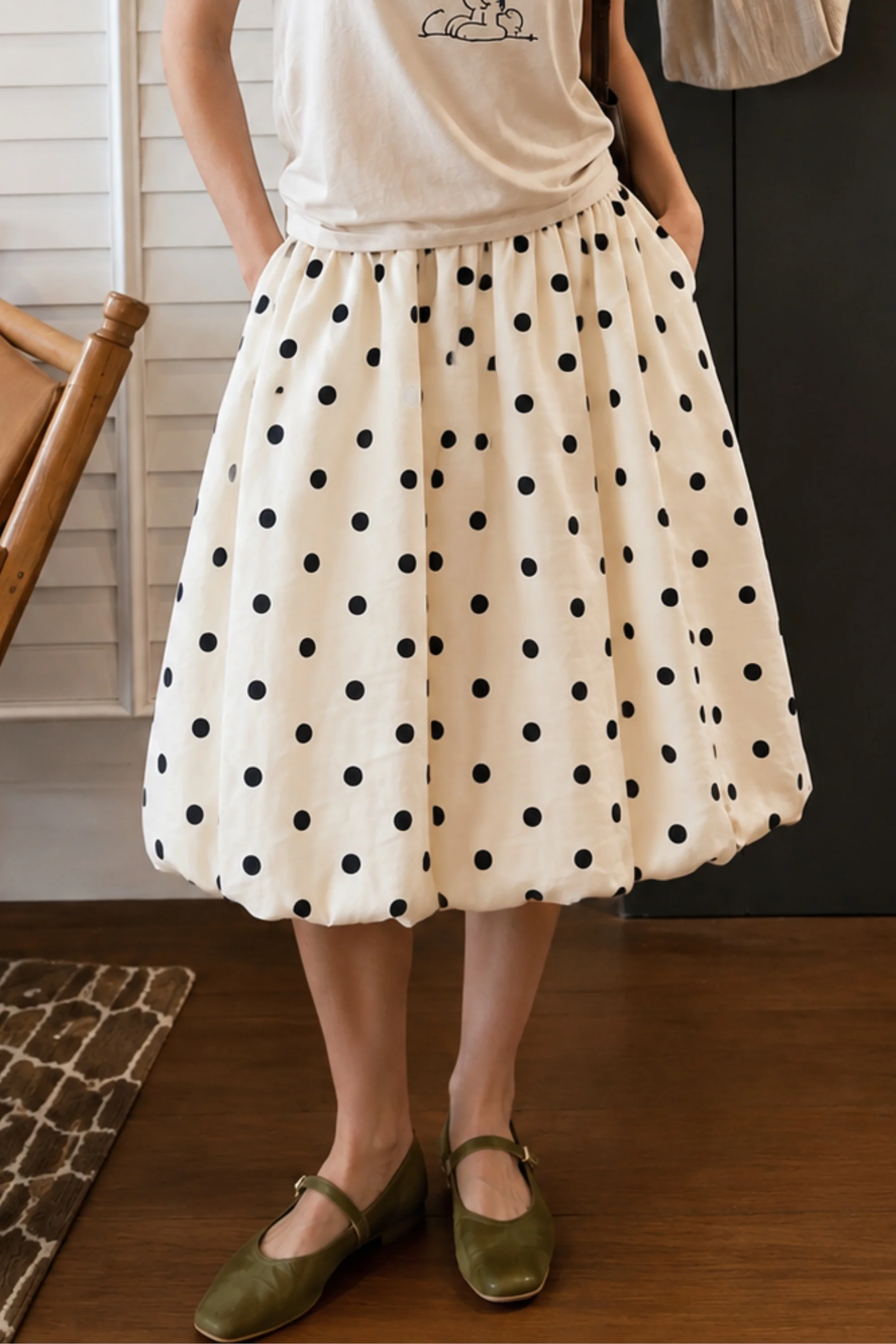 Ivory Polka Bubble Skirt