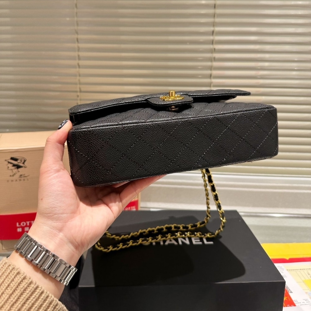 Chanel Medium Classic Handbag Grained And Gold Tone Metal Black 26Cm A01113 Y01864 C3906
