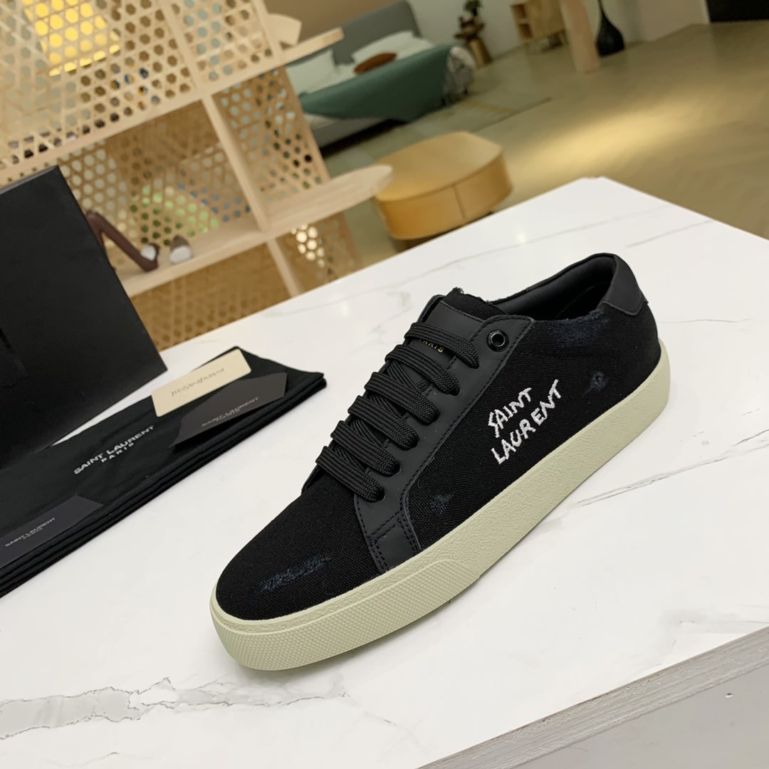 Saint Laurent Court Classic Embroidered Sneakers Black 611106Gup501000