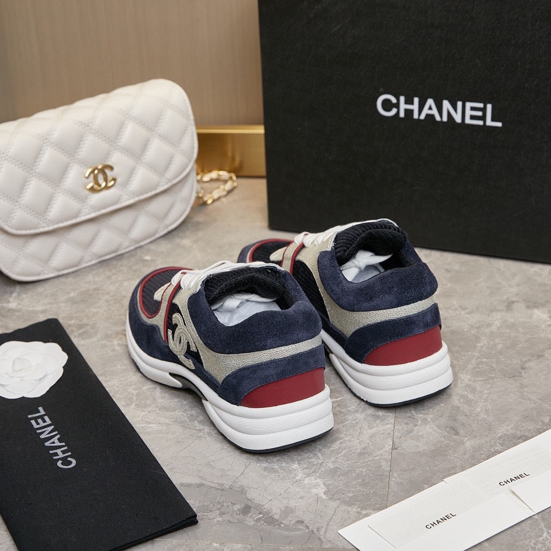Chanel Cc Logo Sneakers Navy Burgundy