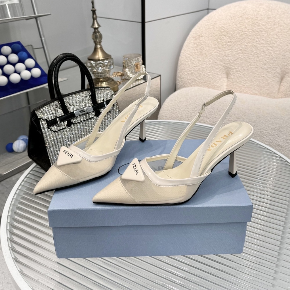 Prada Mesh Fabric Slingback Pumps White 1I891N 099 F0009 F 075