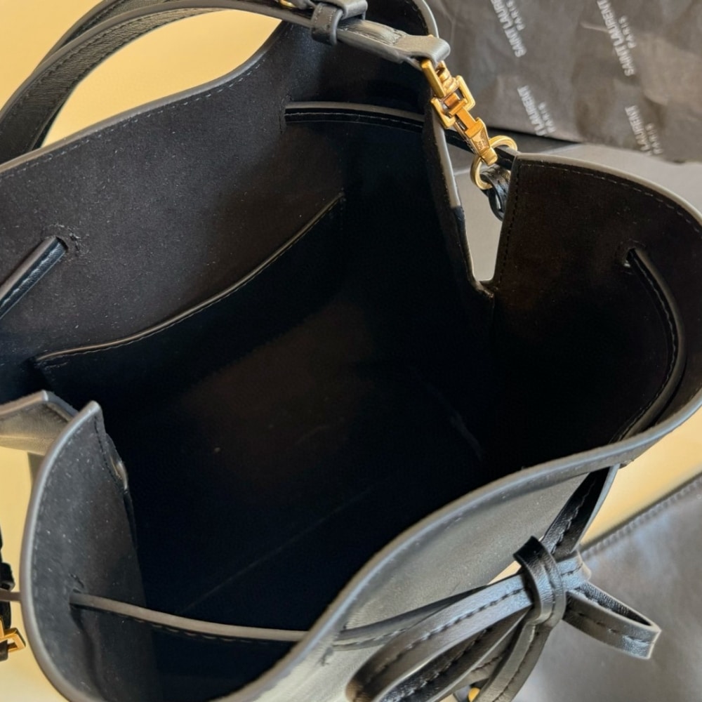 Saint Laurent Paris Vii Pochon Suede Leather Black 24Cm