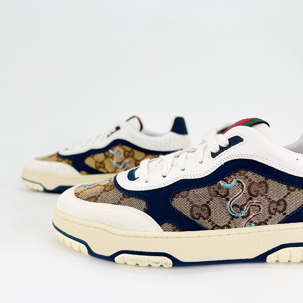 Gucci Men Re Web Trainer Beige And Blue GG Canvas 821730 AAEMC 9566