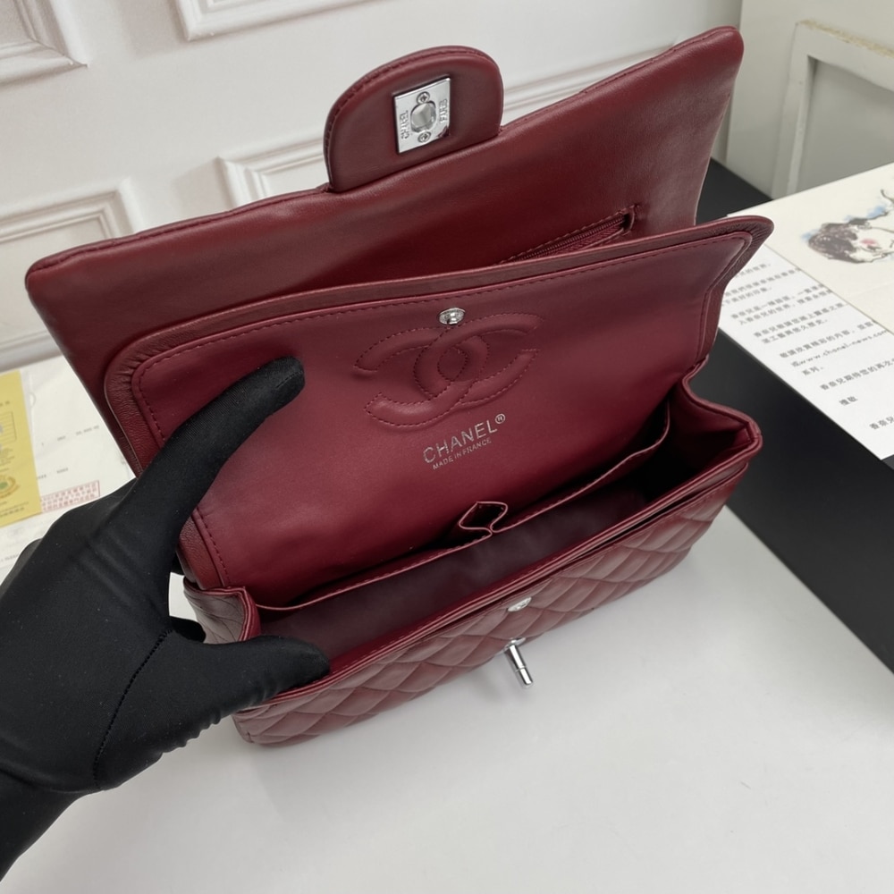Chanel Classic Double Flap Bag Plum Red 25.5Cm/10in