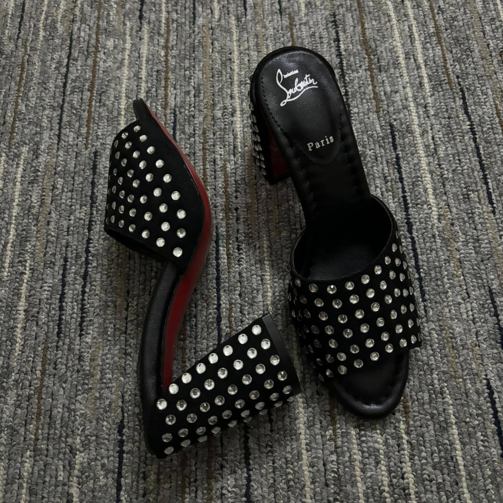 Christian Louboutin Jane 85 Black Strass Mules 1240729T023