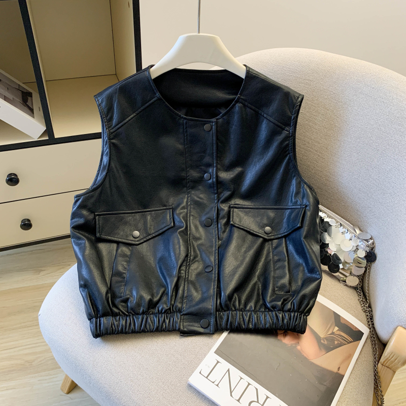 Western style all-match tops short leather coat for women