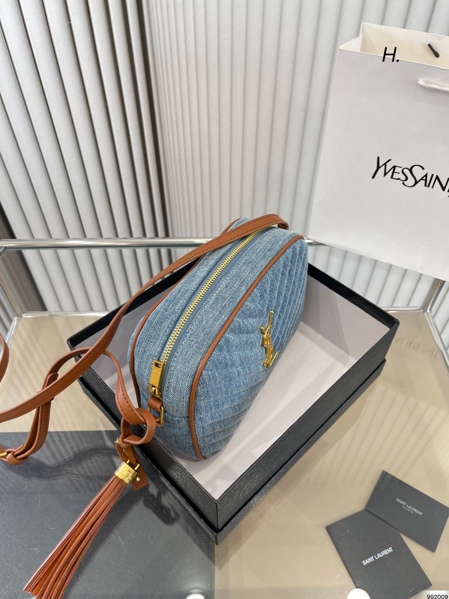 Saint Laurent Women’S Blue Mini Lou Denim Camera Bag 23Cm