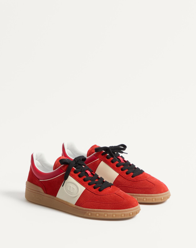 VALENTINO UPVILLAGE LOW TOP SNEAKER IN SPLIT LEATHER AND CALFSKIN NAPPA LEATHER