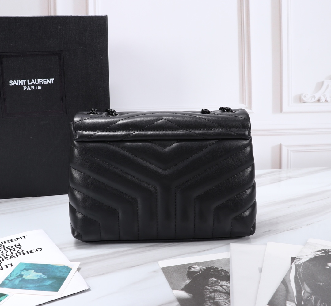 Saint Laurent Loulou Small Chain Bag In Matelasse Y Black Noir 23Cm
