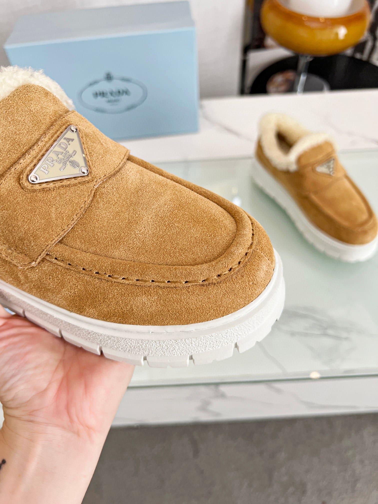 Prada Suede Loafer Booties Ecru 1D245N 3I2M F0379 F Zb45
