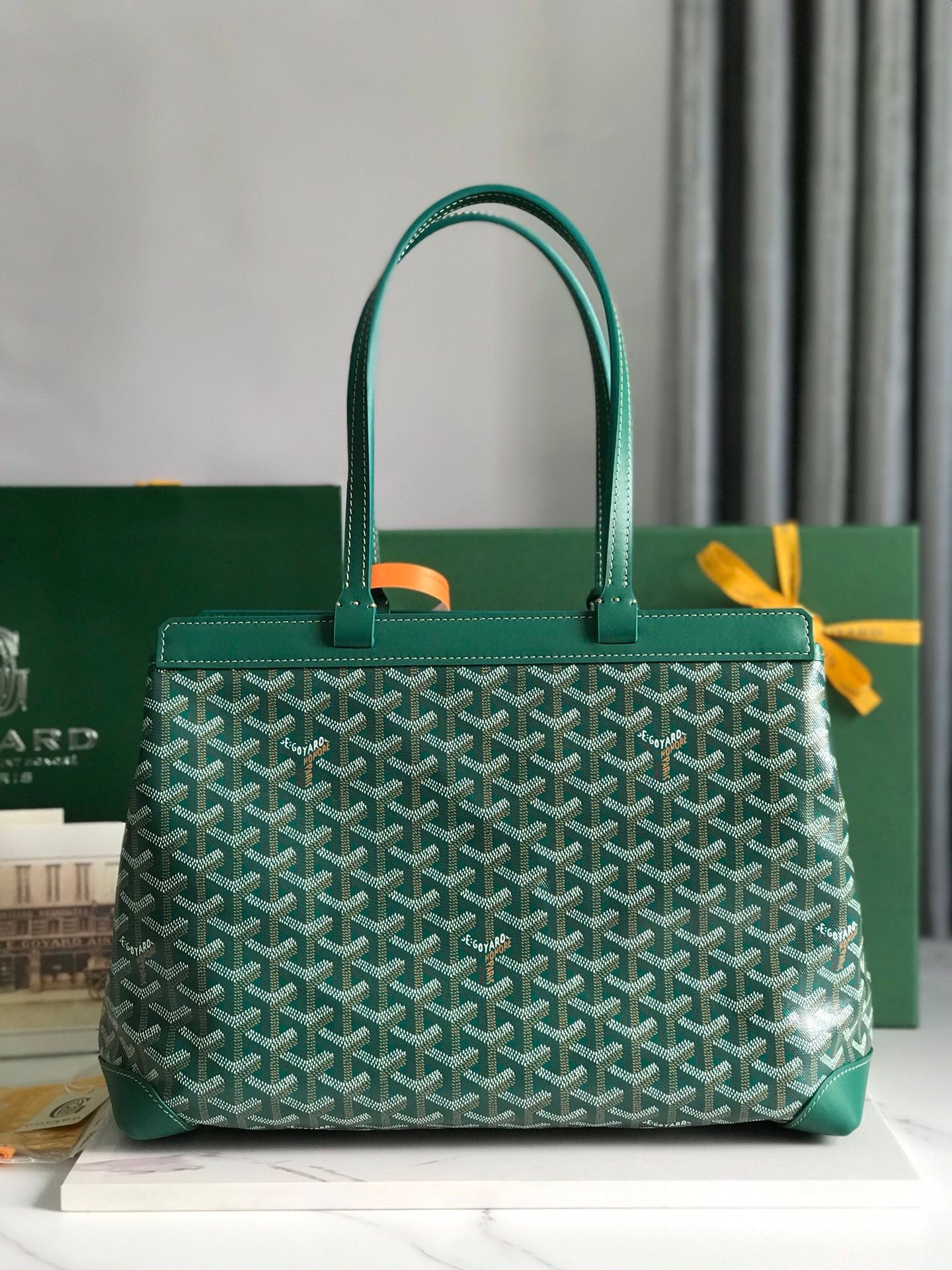 Goyard Bellechasse Biaude Pm Bag 36cm Green Goyardine Canvas And Calfskin Trim