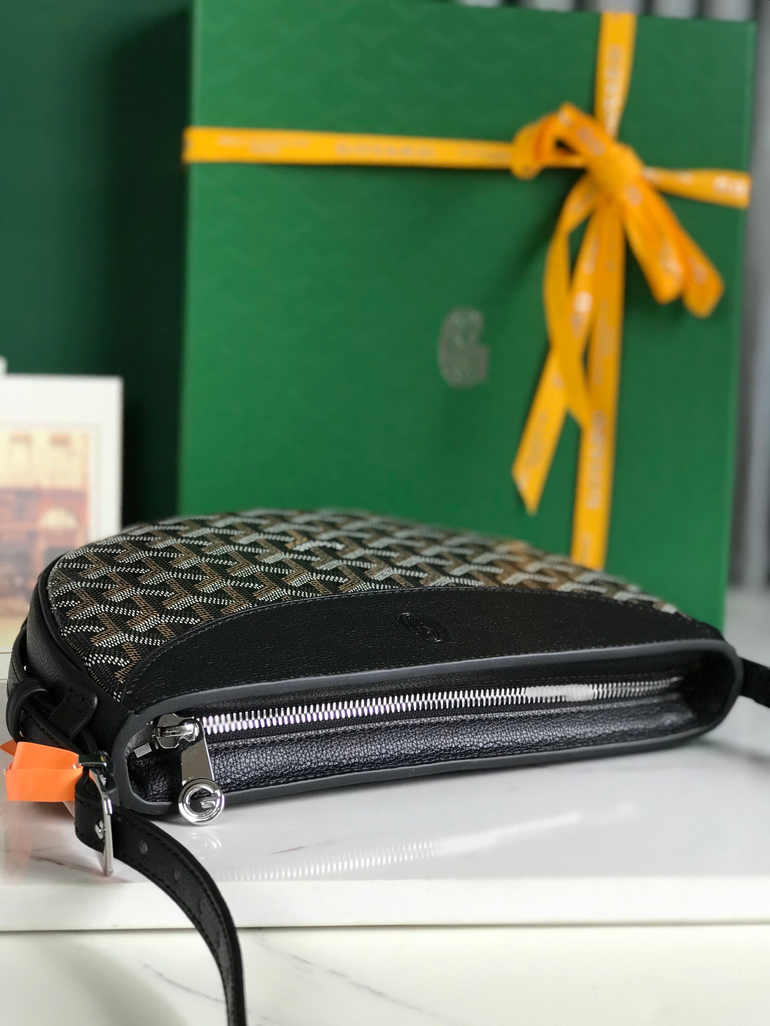 Goyard Hirondelle Bag 25 Cm Black Lambskin And Goyardine Canvas