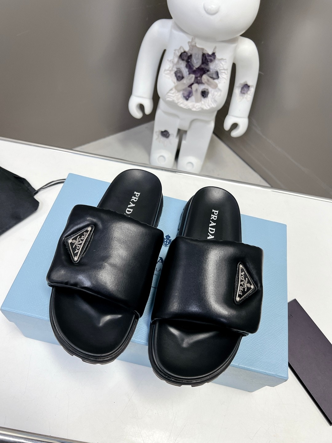 Prada Soft Padded Nappa Leather Slides Black 1Xx6482Dl8F0002F020