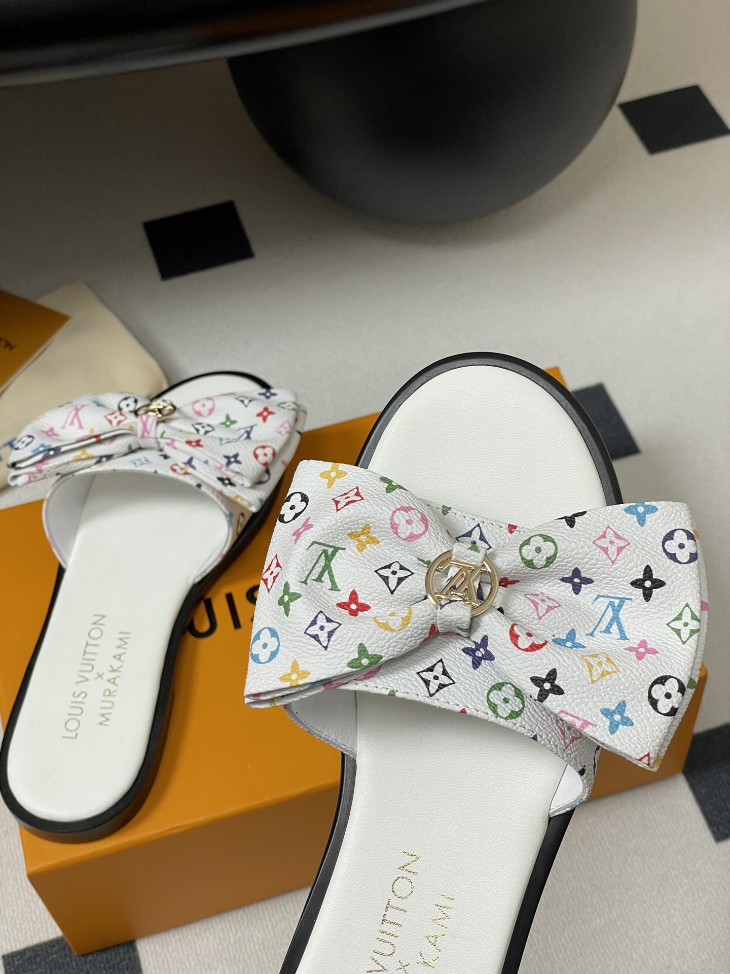 Louis Vuitton x Takashi Murakami Lily Flat Mule Bow Slide Sandals White 1AGVYA
