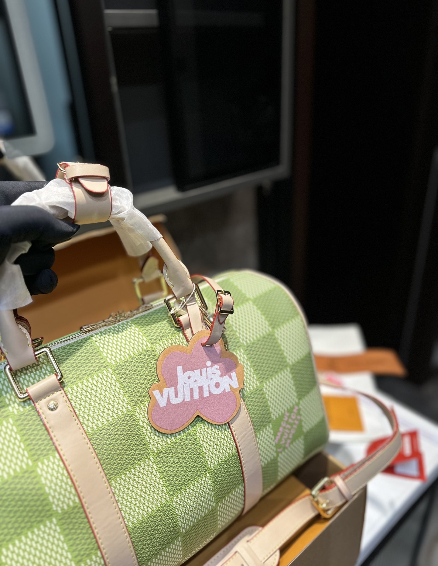 Louis Vuitton Keepall Bandouli Re Damier Canvas Green 35Cm N40671