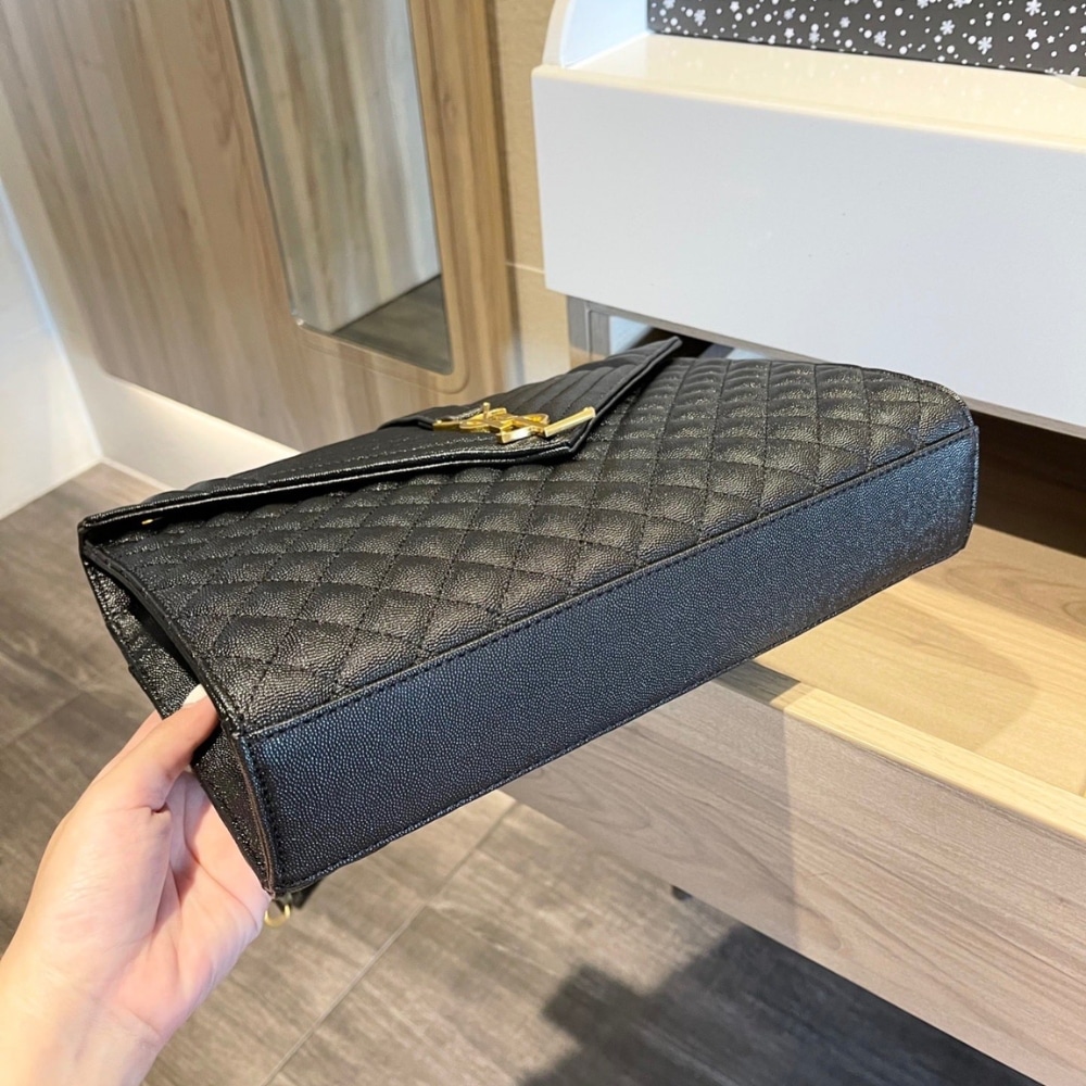 Saint Laurent Envelope Large Mix Matelassé Shoulder Bag Black 31cm 600166BOW911000