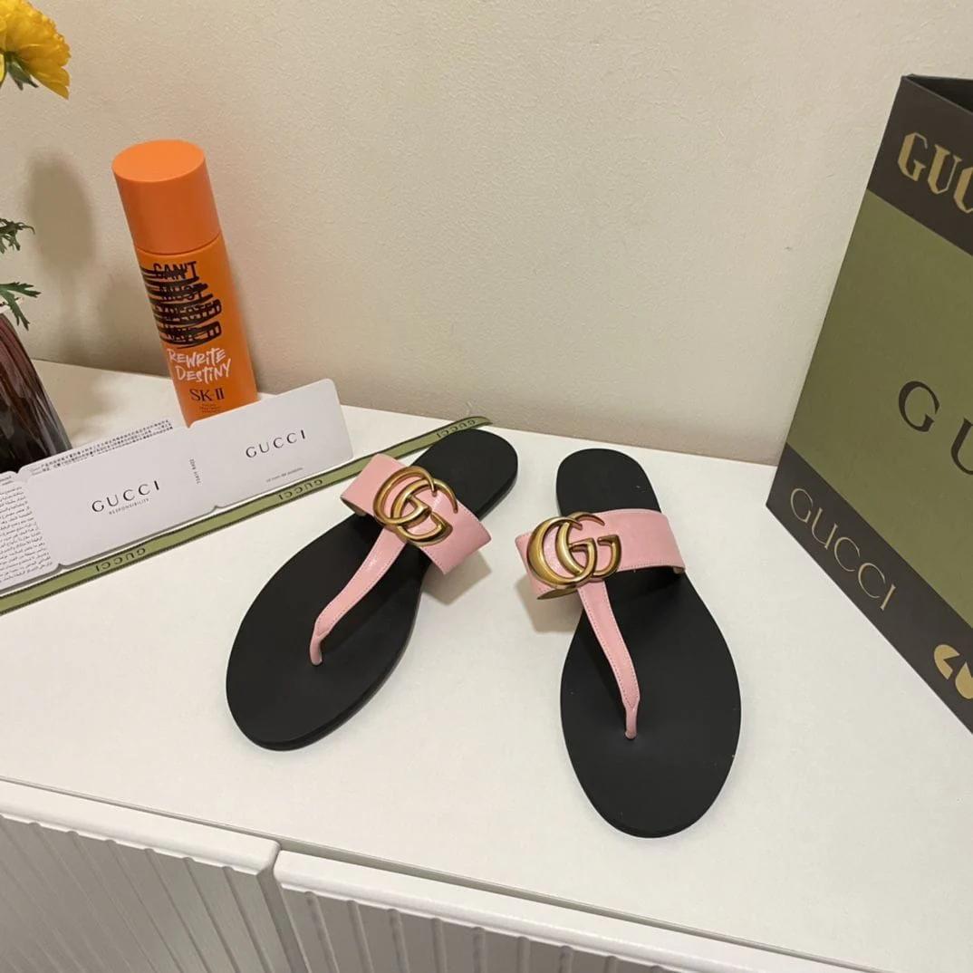 Gucci Double G Thong Leather Pink