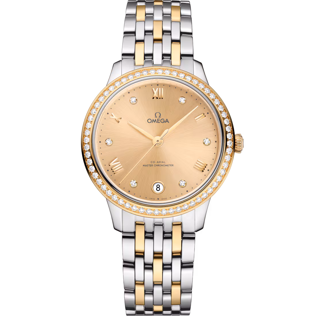 Omega De Ville Prestige, Stainless Steel, 18k Yellow Gold and Diamond-set, 34 mm 434.25.34.20.58.001