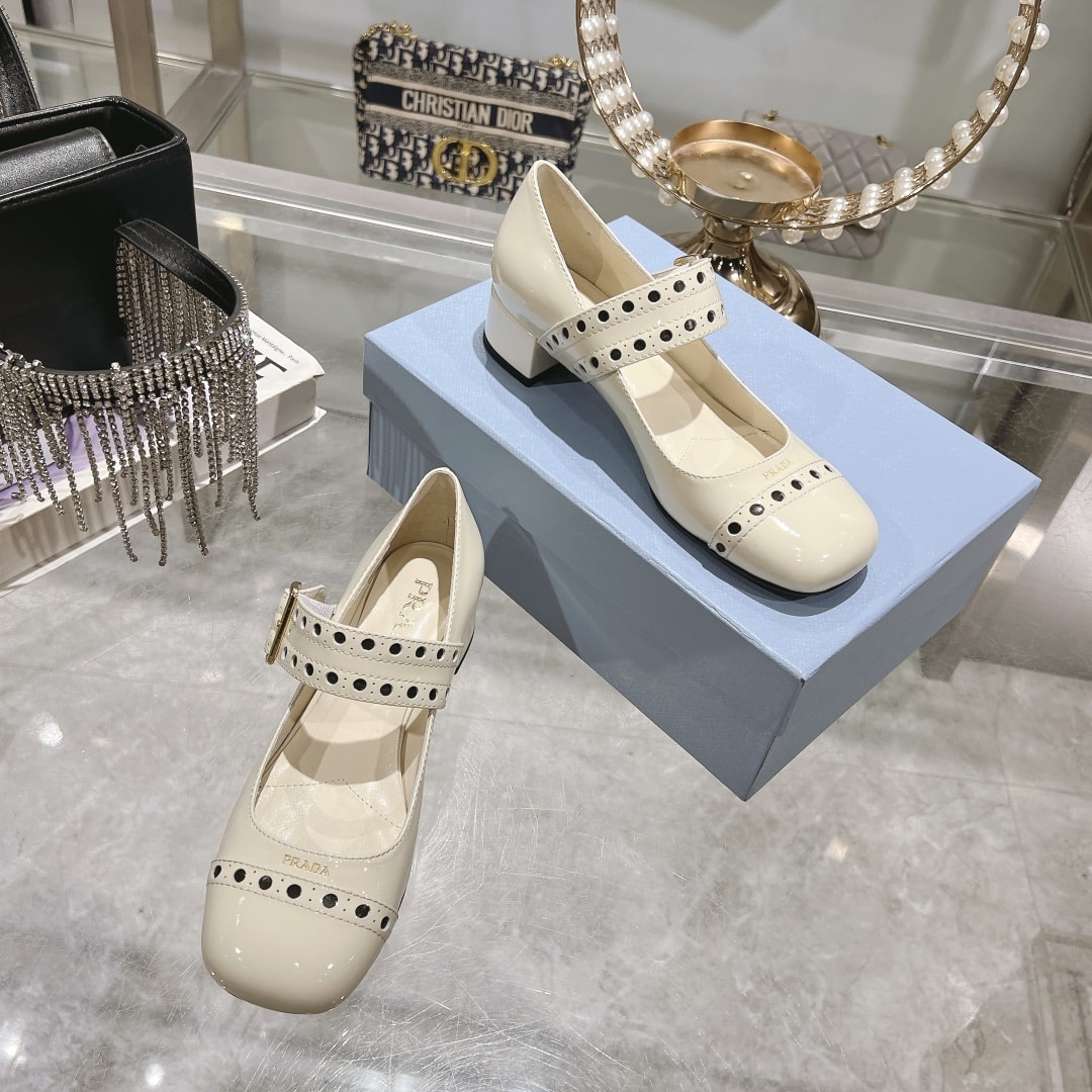 Prada Patent Leather Mary Jane Pumps White