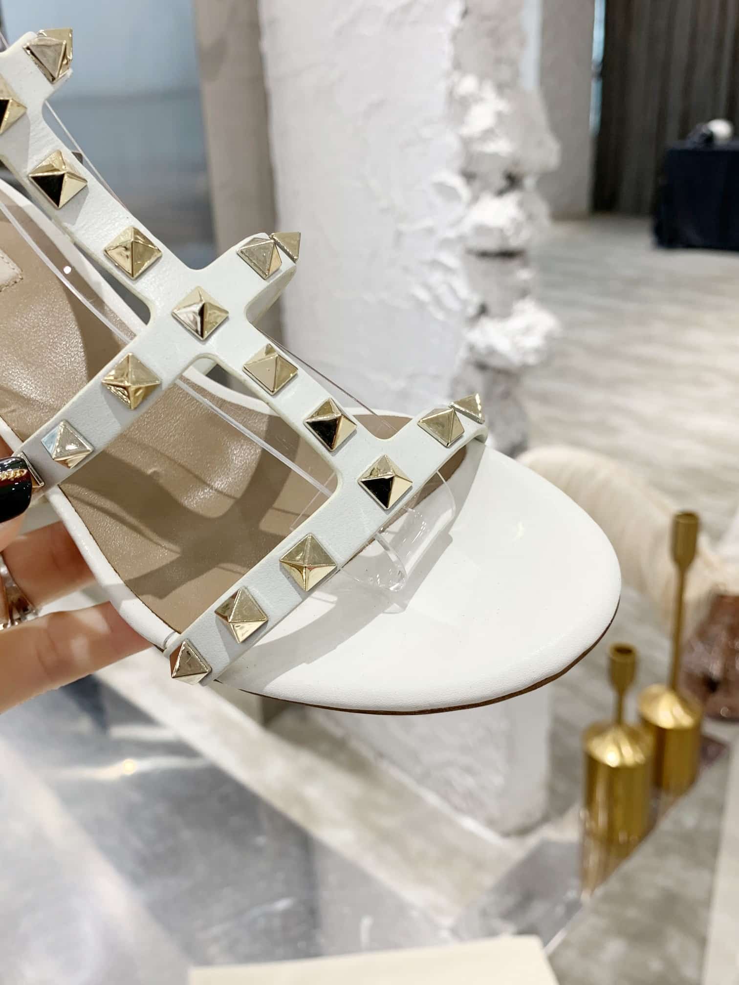 Valentino Garavani Rockstud Leather Sandals White